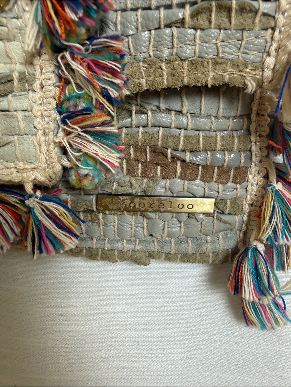 Kooreloo Woven Tassel Crossbody Bag Gray Multi Fringe Chain Designer Handbag - Picture 8 of 17